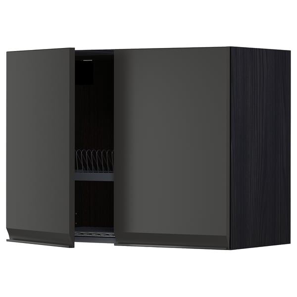 Grey METOD cabinet, open, with shelf & drainer.