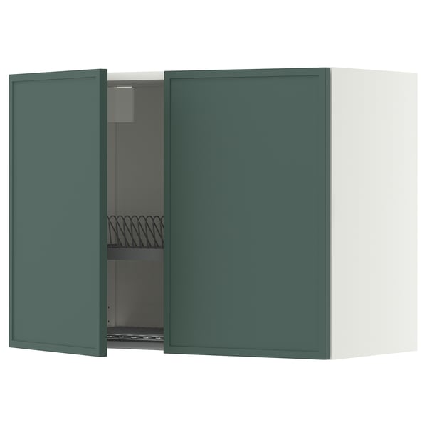 METOD Wall cabinet w dish drainer/2 doors, white/Aspudden dark grey-green, 80x60 cm