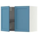 METOD Wall cabinet w dish drainer/2 doors, white/Lerhyttan blue, 80x60 cm