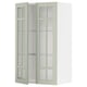 Sage green ikea METOD kitchen cabinet with glass doors and adjustable shelves.