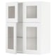 White METOD kitchen cabinet with glass doors and shelves.