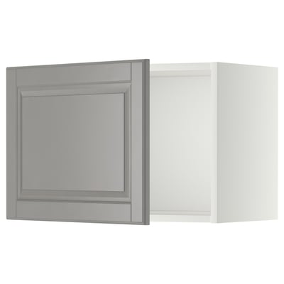 A grey METOD kitchen cabinet with a beveled edge design. The cabinet is square with a smooth finish.