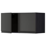 A modern black wall-mounted cabinet from ikeas METOD kitchen system, featuring sleek edges and a minimalist handle.