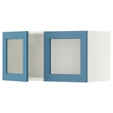 METOD Wall cabinet with 2 glass doors, white/Lerhyttan blue, 80x40 cm