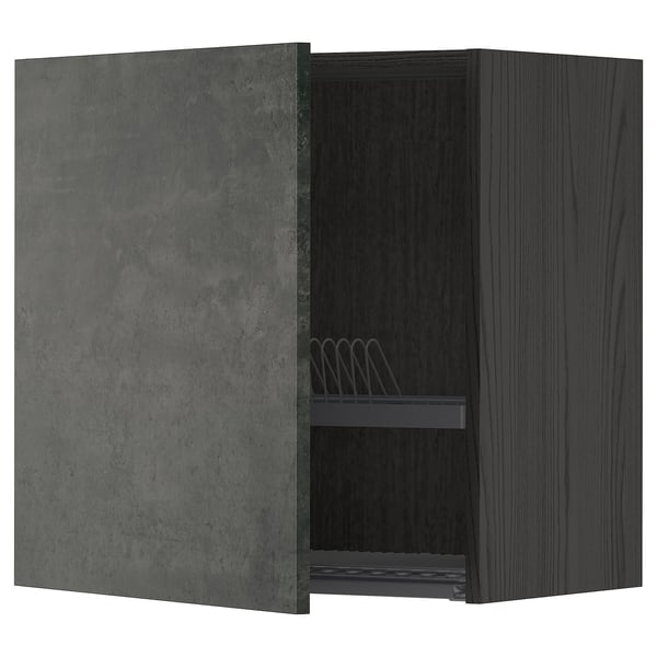 Dark grey METOD kitchen cabinet with shelves and dish drainer.