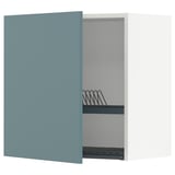 Turquoise METOD kitchen cabinet, open, with steel shelf & spring.