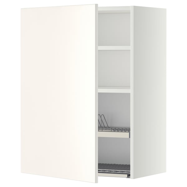 White METOD kitchen cabinet with adjustable shelves and dish drainer.