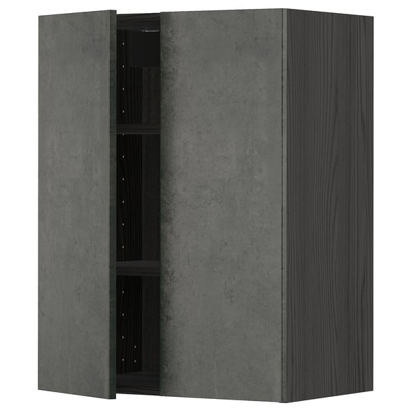 Dark grey METOD kitchen cabinet with concrete effect, open door.