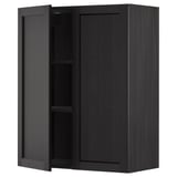 Black wall cabinet, METOD kitchen system, dark stained wood, rectangular, 2-door with beveled edges.
