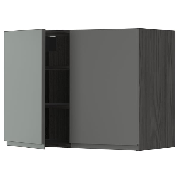 Modern grey kitchen cabinet open