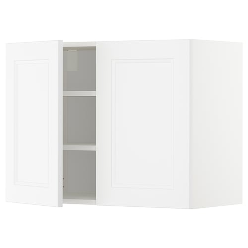 White kitchen cabinet, METOD, three doors, two shelves, clean design.