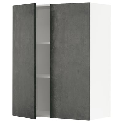 Dark grey modern wall cabinet with 2 doors and 3 shelves, sleek minimalist design.