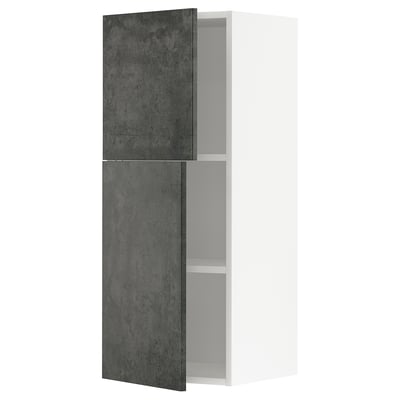 METOD kitchen cabinet in grey concrete. Two doors, adjustable shelves, square shape, modern design.