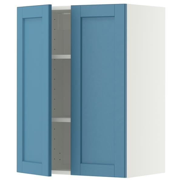 METOD Wall cabinet with shelves/2 doors, white/Lerhyttan blue, 60x80 cm