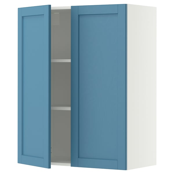 METOD Wall cabinet with shelves/2 doors, white/Lerhyttan blue, 80x100 cm