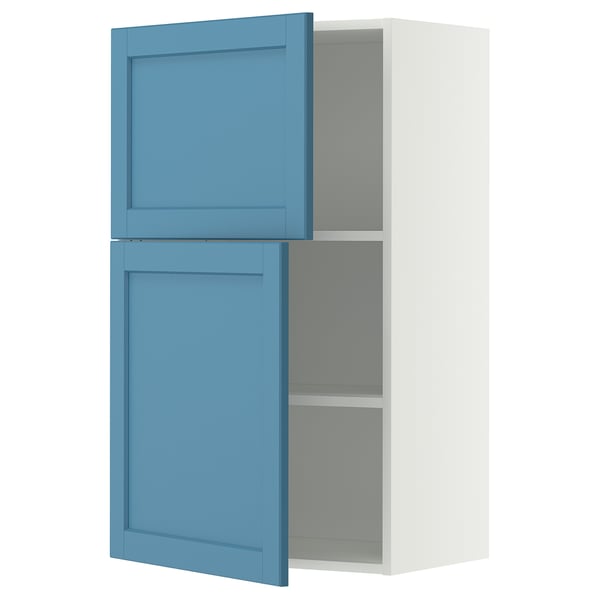METOD Wall cabinet with shelves/2 doors, white/Lerhyttan blue, 60x100 cm