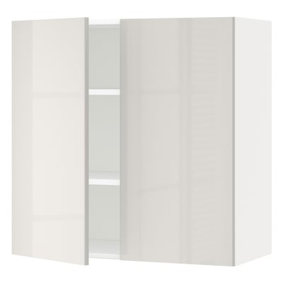 White METOD cabinet: sleek modern design, high gloss, snap-on hinges, adjustable shelves.