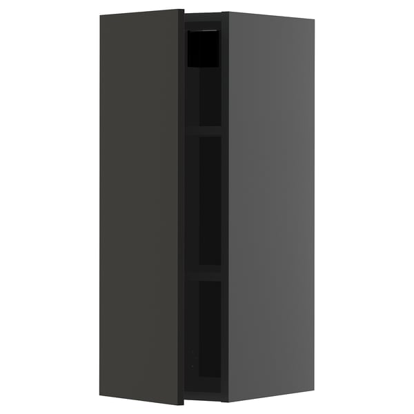 A black METOD wall cabinet with two shelves and a sleek design.