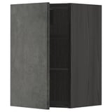 METOD kitchen cabinet in dark grey with concrete effect doors, wooden texture. Rectangular, modern design with open shelves.