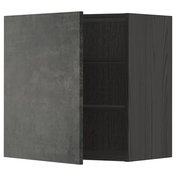 METOD kitchen cabinet with dark grey concrete door, square shape, two shelves, modern design.