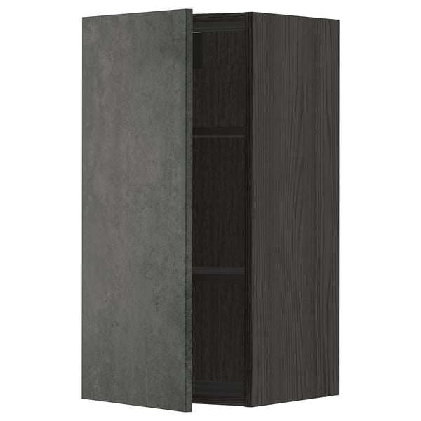 METOD cabinet: dark grey, rectangular with wooden texture and concrete door, wall-mounted, sleek design.