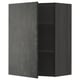 A dark grey modern wall cabinet with one open door, featuring a concrete effect finish and wooden texture on the other door.
