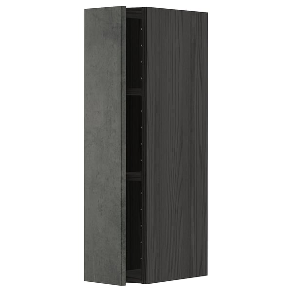 Dark grey kitchen cabinet, rectangular, modern design with wooden texture.