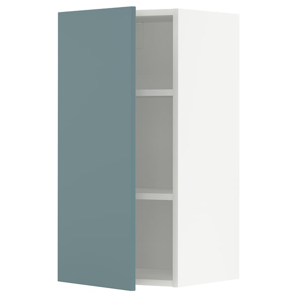 Tall turquoise cabinet, modern smooth design, three adjustable shelves.