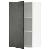 Dark grey modern cabinet, open door, minimalist design, wall mounted.