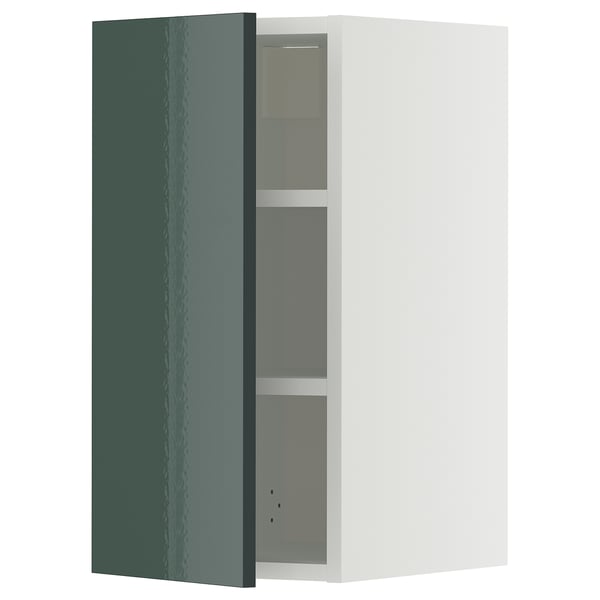 METOD high-gloss grey-green cabinet with shelves, modern design.