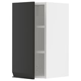 This image shows a modern black wall-mounted cabinet with white interior and three adjustable shelves.