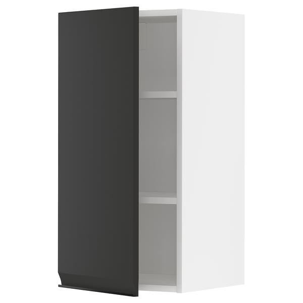 Modern black and white wall cabinet with a slim, rectangular design and sleek, handle-free door.