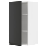 Modern black and white wall cabinet with a slim, rectangular design and sleek, handle-free door.