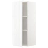 A white high-gloss METOD kitchen cabinet with two adjustable shelves. The sleek, modern design handle-less doors.