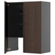 Modern dark brown wall cabinet with light gray frame, three shelves, and adjustable hinges.