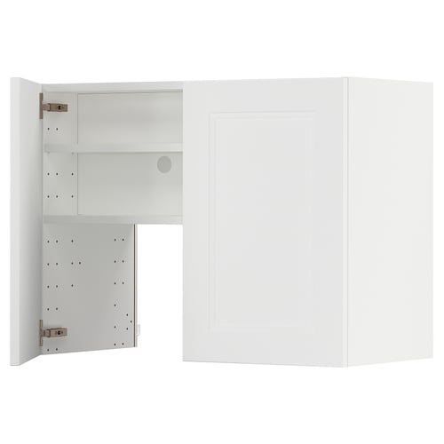 White METOD kitchen cabinet with adjustable shelves and mirrored door, modern design.