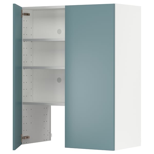 Modern turquoise METOD kitchen cabinet with adjustable shelves. Small, sleek, and stylish for compact spaces.