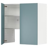 Turquoise METOD kitchen cabinet, modern design with adjustable shelves and nickel hinges.