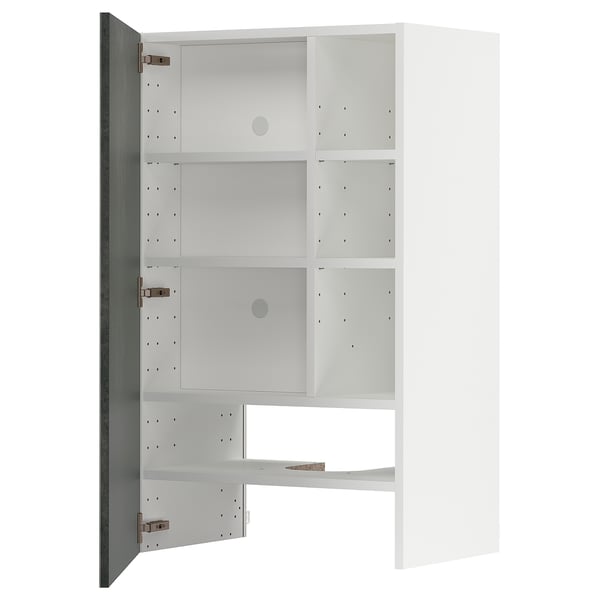 METOD kitchen cabinet in grey with adjustable shelves, large mirror doors, minimalist design.