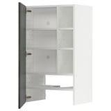 METOD kitchen cabinet in grey with adjustable shelves, large mirror doors, minimalist design.