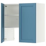 METOD Wall cb f extr hood w shlf/door, white/Lerhyttan blue, 80x80 cm