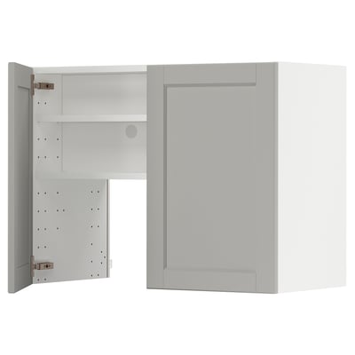 Ikea METOD kitchen cabinet, light grey, square, wooden with beveled edges.