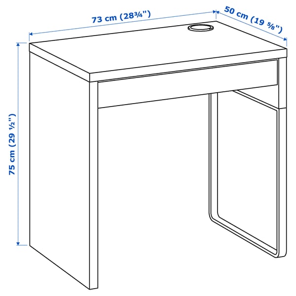Illustration with measurements for the product: MICKE/ÖRFJÄLL.