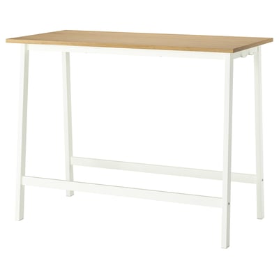 MITTZON: white, rectangular, high conference table, oak top, metal legs.