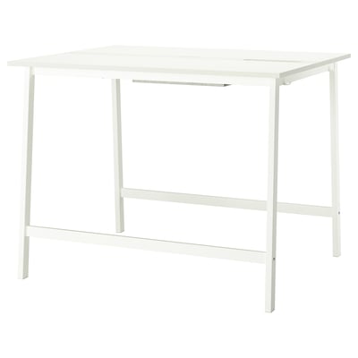 A white MITTZON high conference table with metal legs and a square top, designed for sitting or standing meetings.