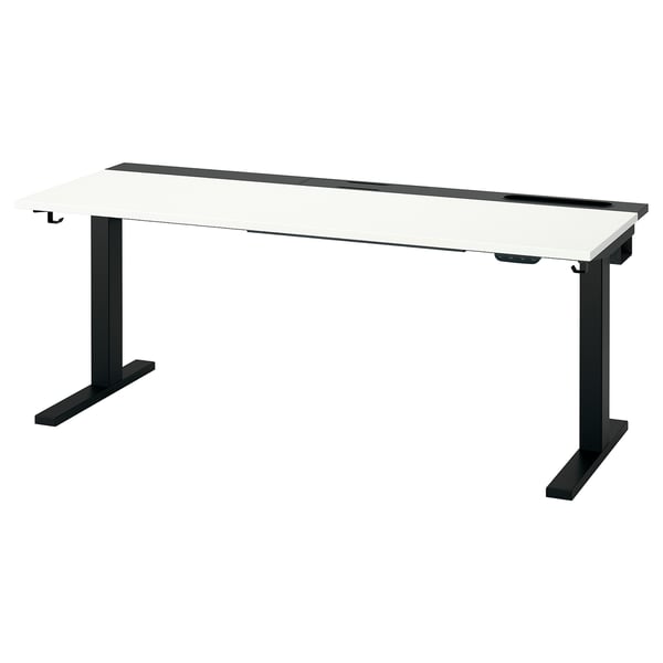 MITTZON: white sit/stand desk, dual motors, sturdy black frame, ergonomic design.