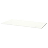 A white MITTZON office table. Its rectangular, made from melamine foil and particleboard, with durable, stain-resistant surfaces.