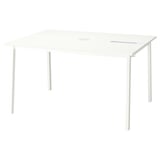 MITTZON white office table, rectangular, melamine foil surface, cleanable, four white metal legs.