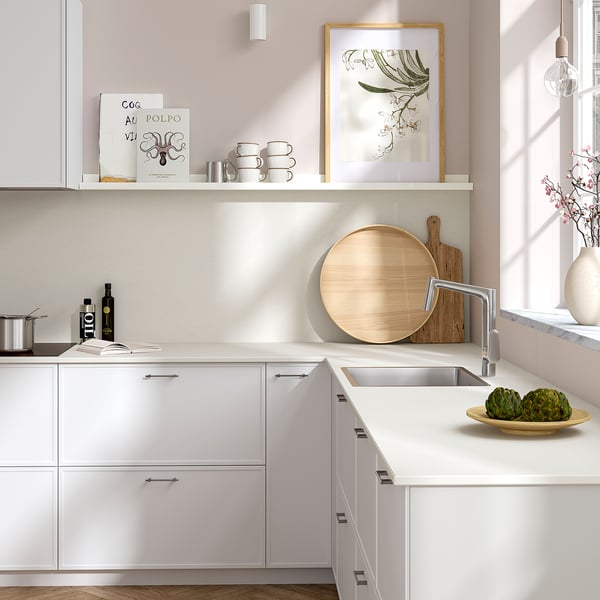 MÖCKLARP Custom made worktop, matt off-white/stone effect high pressure porcelain, 1 m²x2.0 cm