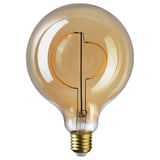 MOLNART, warm orange led bulb, round with clear brown glass, soft glowing light.